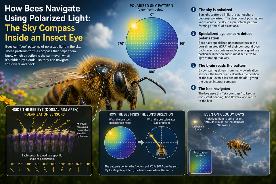 How Bees Navigate Using Polarized Light: The Sky Compass Inside an Insect Eye